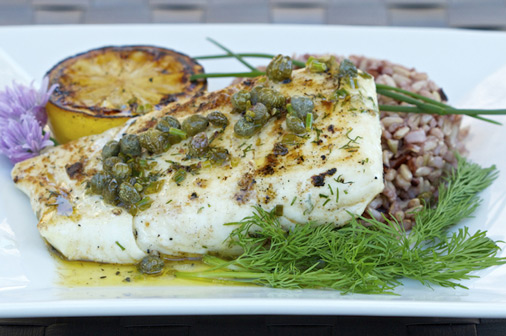 Grilled Halibut With Lemon Caper Sauce