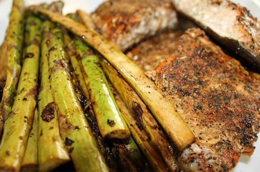 Marinated Asparagus on an Island Grillstone