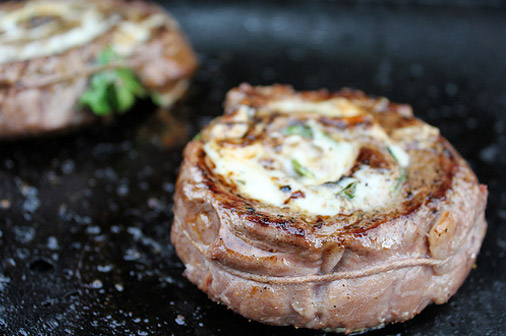 Grilled Pinwheel Skirt Steaks on an Island Grillstone