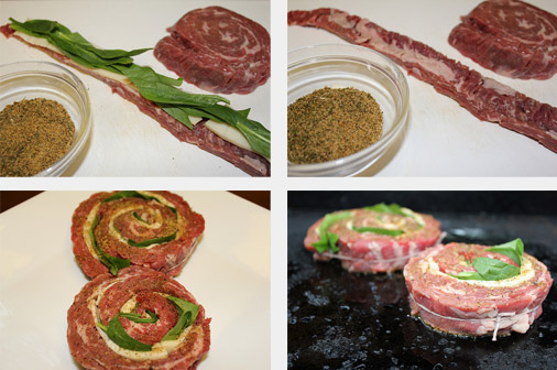 Grilled Pinwheel Skirt Steaks on an Island Grillstone