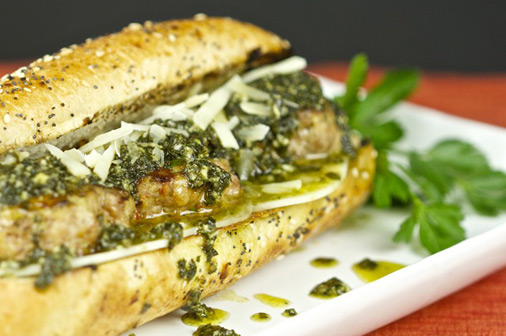 Grilled Italian Meatball Sandwich With Pesto Sauce